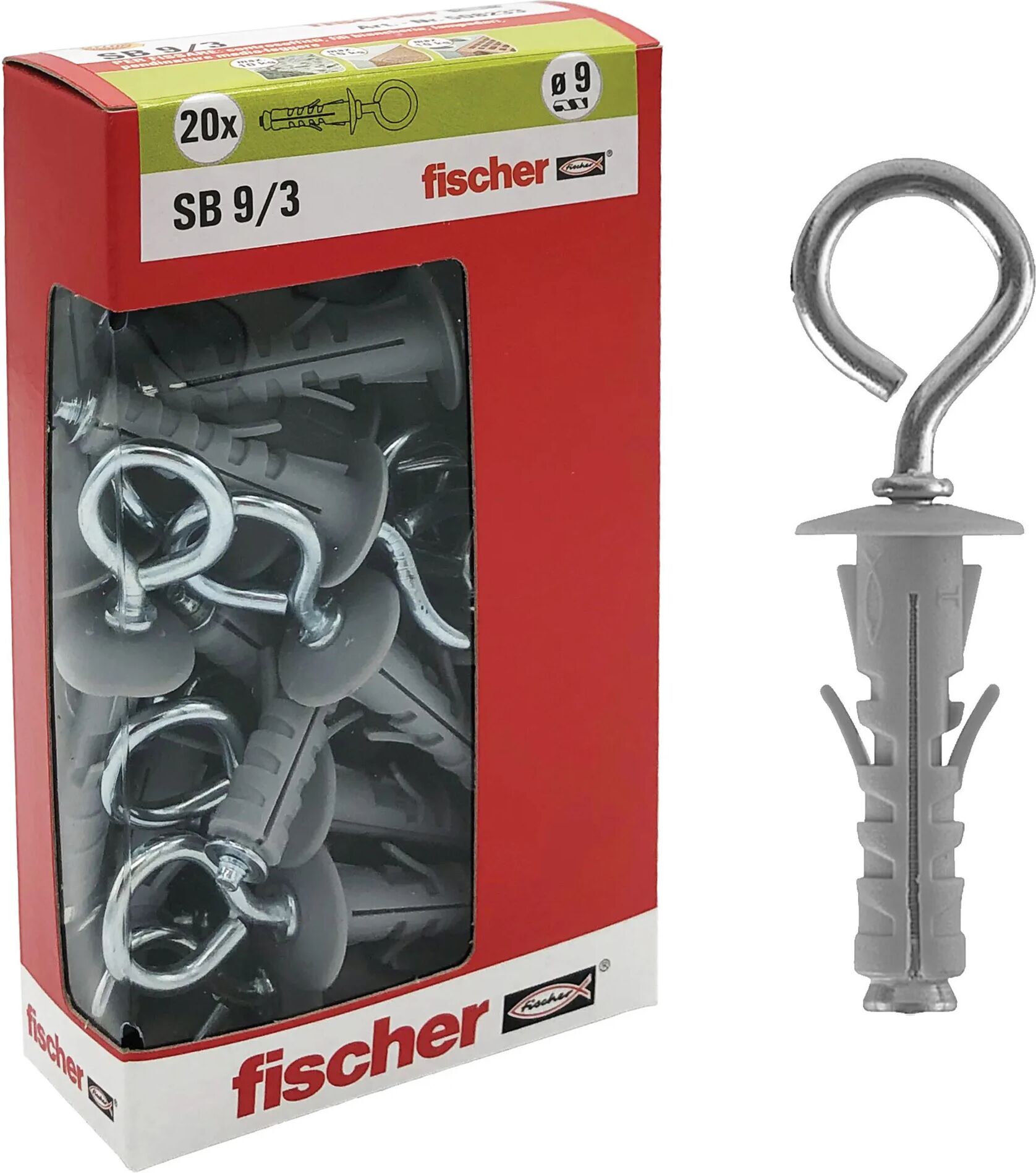 Fischer TASSELLI NYLON  SB 9/3 9x40 mm 20 PEZZI CON OCCHIOLO CHIUSO