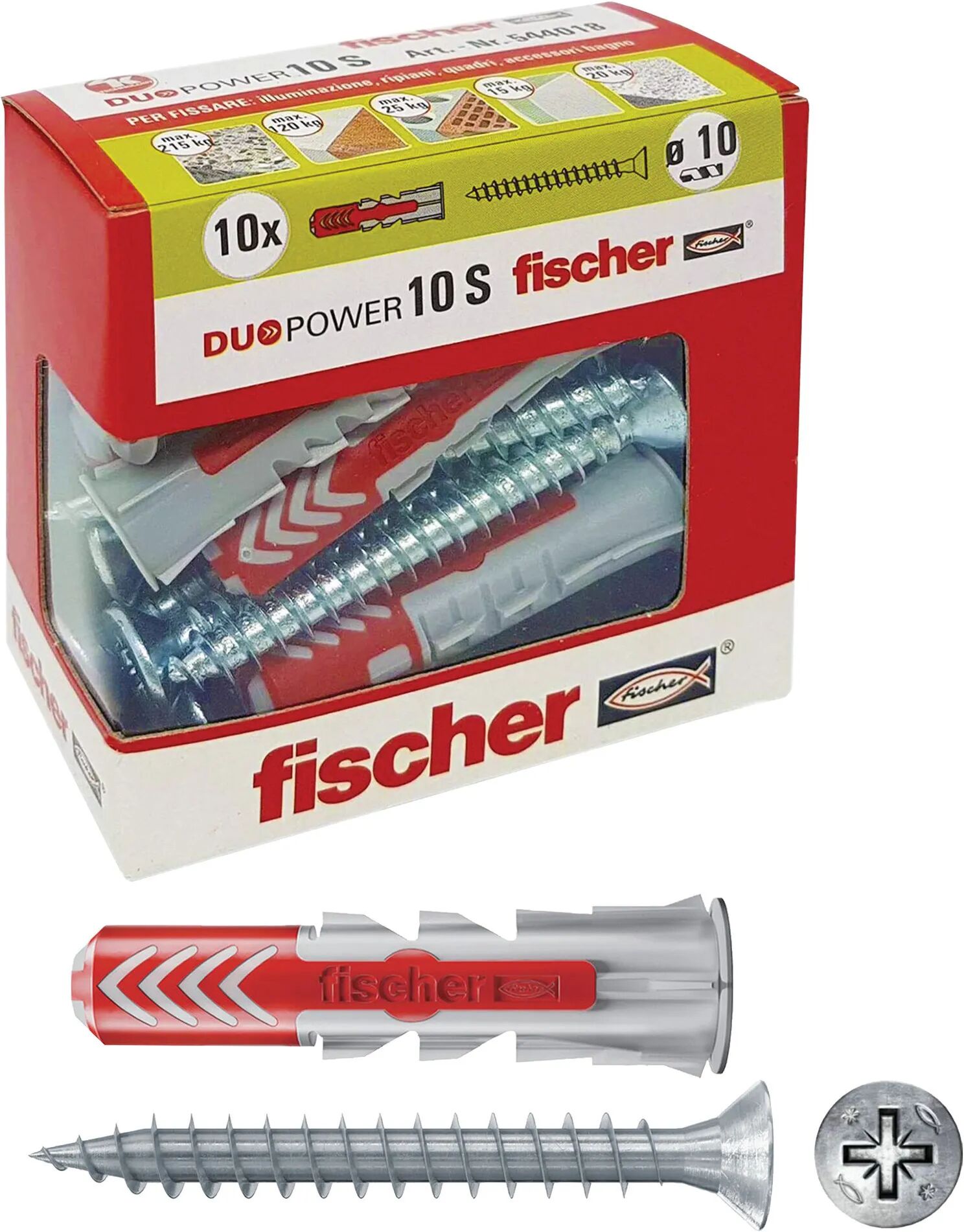 Fischer TASSELLI DUOPOWER BI-MATERIALE  10SY 10x50 mm 10 PEZZI CON VITE 7x60 mm