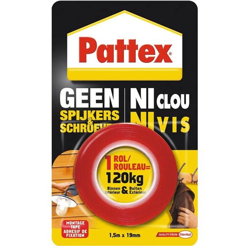 Pattex montagetape Geen Spijkers&Schroeven, ft 1,5 m x 19 mm, draagt tot 120 kg, blisterverpakking