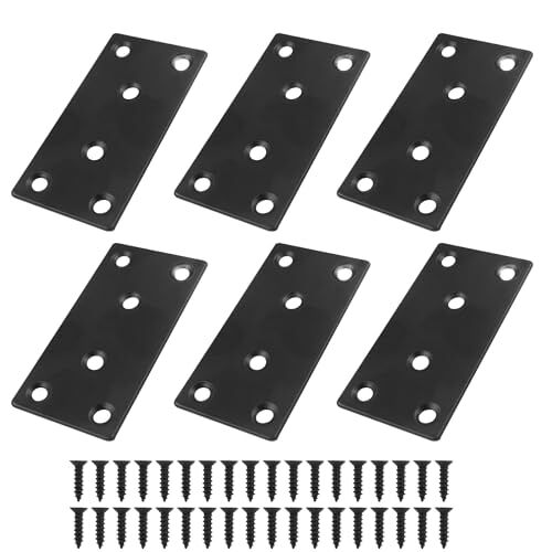 LODDEYEE 24 stuks platte rechte herstelplaten, 2,4 "x 1,5" montagebeugelplaat, 0,05 "dikte roestvrijstalen rechte hoekbeugels, platte hoekbeugel voor meubelreparatie met schroeven (kleur: zilver, maat