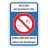 JERMA Allerhandestickers No Cash pin payments only. Geen contant geld alleen pin betalingen sticker.