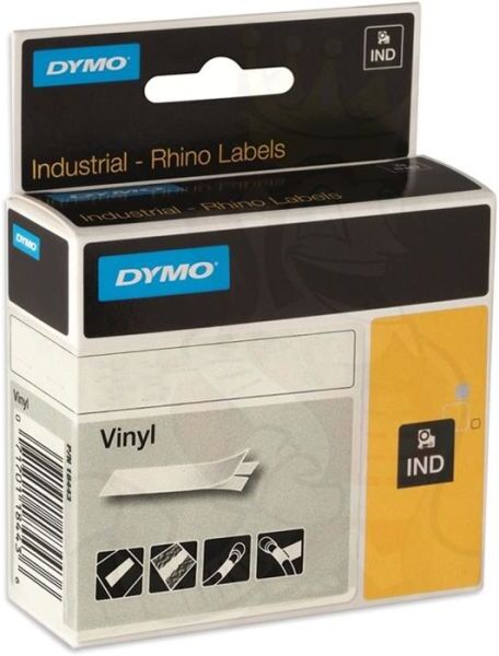 Dymo Rhino Teip farget vinyl, 12 mm Svart på hvitt