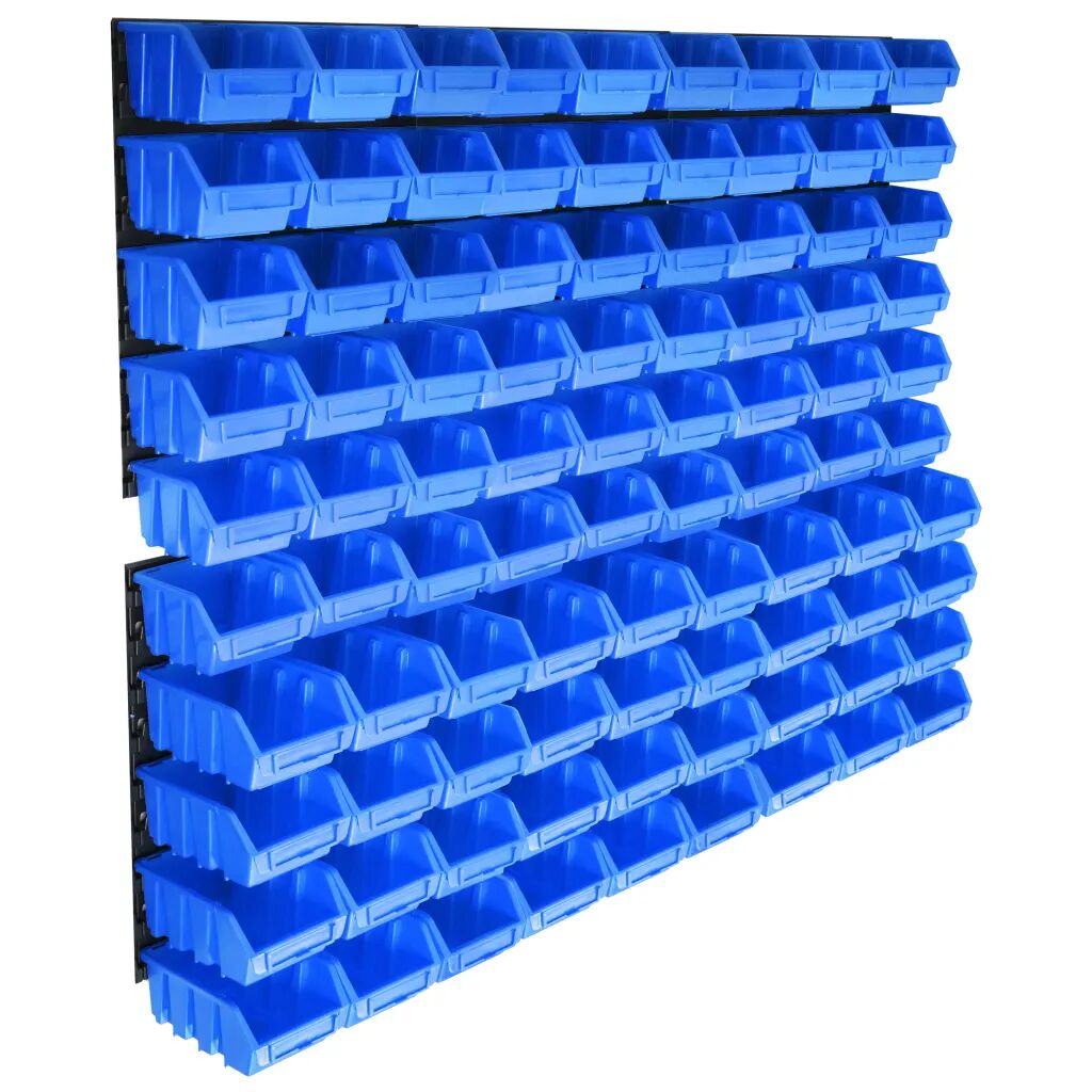vidaXL Oppbevaringsbokssett i 96 deler med veggpaneler blå