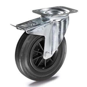 Massivgummihjul, plastfälg, ØxB 200x50 mm, länkhjul med broms, max 205