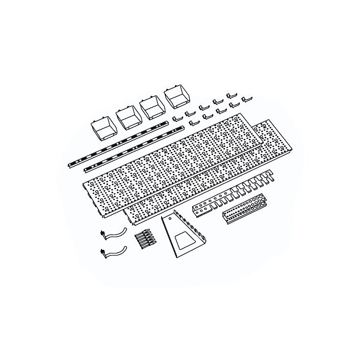 Element System Panel na náradie a boxy, súprava s 19 držiakmi na náradie a 4 boxy