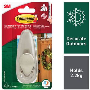 3M Command Outdoor Large Brushed Nickel Metal Hook FC13-BN-AW