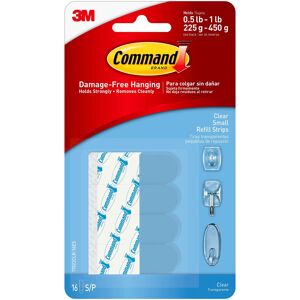 3M Command Small Clear Refill Replacement Strips, 16-Small Strips, Re-Hang Indoor C