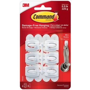 3M Command White Plastic Damage Free Mini Adhesive Hooks Reusable Pack 6