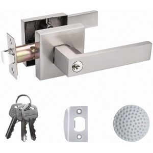 SHEIN With Lock and Key Square Door Lever Door Knobs Interior/Exterior Door Knob for Bathroom/Heavy Duty Silver one-size