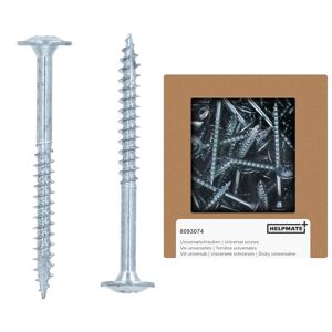 HELPMATE - Wood Connector Screws Flat Head 4.5 x 50 Galvanised - Pack of 100 Wood Screws with PZ2 Drive and Cutting Notch - For Attaching Metal Fittings to Wood