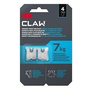 3M CLAW Plasterboard Hook for Plasterboard 7 kg 3PH7-4WMR 4 Hooks Steel (Pack of 2)