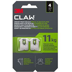 3M CLAW Picture Hooks for Hanging Paintings on Plaster Walls, 4 Hooks - Maximum Weight Tested up to 11 kg - Ideal for Attaching Heavy Objects, Mirrors, Home Decor, No Tools