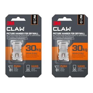 3M Claw Plasterboard Picture Hanging Wall Hooks for Hanging Home Décor, 2 Hangers, Holds up to 30 kg - Ideal for Heavyweight Items (Pack of 2)