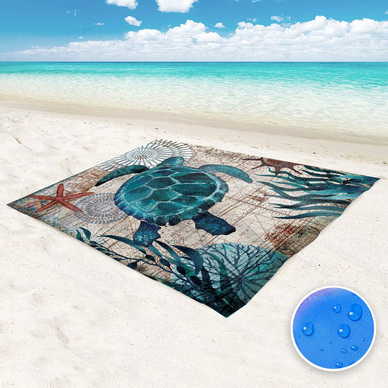 RHAFAYRE Couverture de plage imperméable et anti-sable, tapis de pique-nique surdimensionné est léger et durable pour 4-6 adultes, avec 4 poches d'angle pour