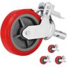 VEVOR Scaffolding Wheels Set of 4, 8" - Scaffolding Casters Heavy Duty, 3200 Lbs Per Set - Locking Stem Casters with Brake, Red Polyurethane - Replacement for Scaffold, Shelves, Workbench