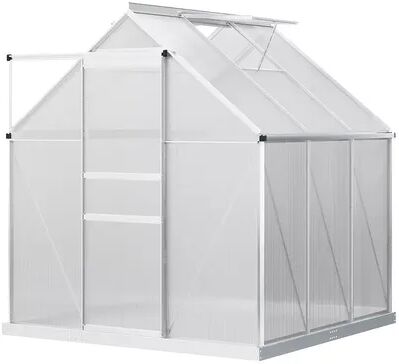 Outsunny 8' x 6' Aluminum Greenhouse Polycarbonate Walk in Garden Greenhouse Kit with Adjustable Roof Vent Rain Gutter and Sliding Door for Winter