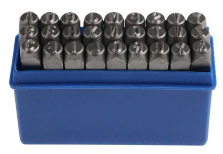 RS PRO Set punzoni per incisione , altezza carattere 8mm, 27 pezzi