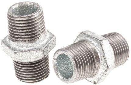 Georg Fischer Raccordo in ferro malleabile galvanizzato , connessione BSPT 1/2" maschio x BSPT 1/2" maschio, 770280204