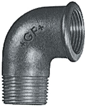 Georg Fischer Raccordo in ferro malleabile brunito , connessione BSPT 1/2" maschio x BSPP 1/2" femmina, a Gomito di 90°, 770092104