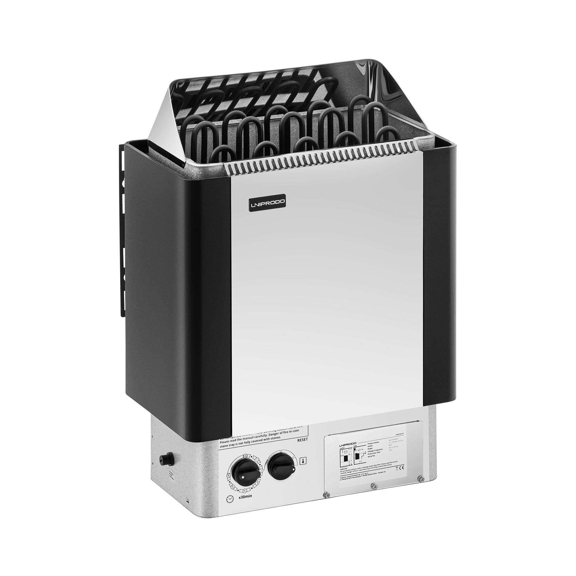 Uniprodo Poêle pour sauna - 9 kW - 30 à 110 °C - Unité de commande comprise UNI_SAUNA_S9.0KW