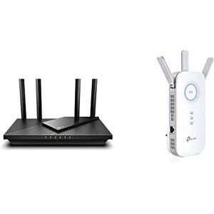 TP-Link Archer AX55 Wi-Fi 6 WLAN Router, schwarz & RE550 WLAN Verstärker Repeater AC1900 (Dual-WLAN AC + N, 1300MBit/s 5GHz + 600MBit/s 2,4GHz, WLAN Verstärker, App Steuerung, maximale Abdeckung)weiß