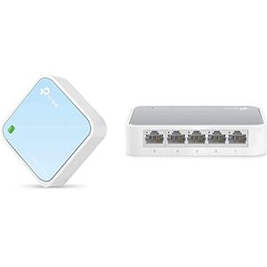 TP-Link TL-WR802N N300 WLAN Nano Router (Tragbar, Accesspoint, TV Adapter, Repeater, Router, Client, 300 Mbit/s (2,4GHz)), blau/ weiß & TL-SF1005D 5-Port Fast Ethernet-/Netzwerk-/Lan Switch weiß