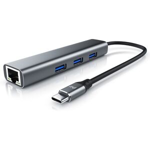 Primewire - USB C HUB mit RJ45 Ethernet - 10/100/1000 Mbit/s - Gigabit Ethernet, LAN Network Adapter - 3 x USB 3.2 Gen.1 A Ports - Notebook