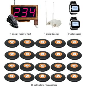 JINGLE BELLS Wireless Waiter Calling System For Restaurant, Hotel 20 Call Button 1 Main host 2 Watch Pager 1 Signal Booster