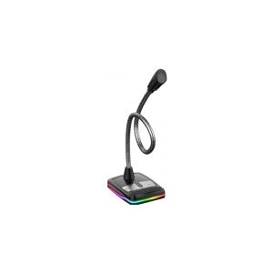 Varr Gaming USB Microphone with Stand, Adjustable 360°, Control panel (on/off, volume and backlight), Microphone sensitivity -58±2dB and omnidirectional, Popular USB-A connection, Black, Cable 1.5m