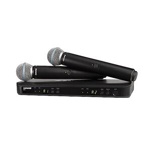 Shure Système de microphone sans fil UHF  BLX288/B58 Idéal pour église, karaoké, voix Batterie 14h, portée 100m   (2) micros BETA 58A, récepteur double canal   Bande K14 - Publicité