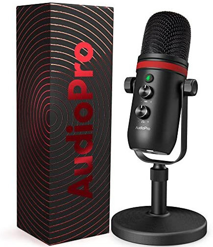 Audio Pro USB Microphone - Computer Condenser Gaming Mic for PC/Laptop/Phone/PS4/