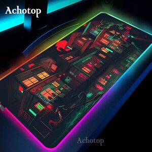 Achotop Tapis de souris de jeu RGB Neon Art japonais  grand tapis de souris LED  sous media  PC Gamer