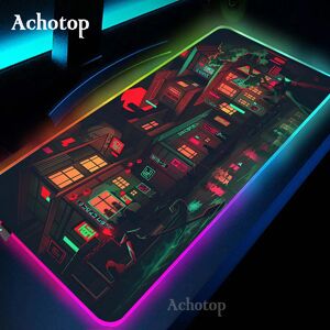 Achotop Tapis de souris de jeu RGB Neon Art japonais  grand tapis de souris LED  sous média  PC Gamer