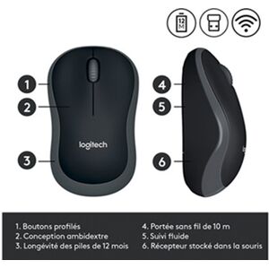 Logitech Souris sans fil Logitech M185 grise