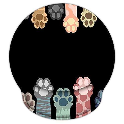 CHUQING Ergonomische muismat met polssteun, muismat met gelkussen, polssteunen, 25 x 23 cm, zwart, kattenpoot design