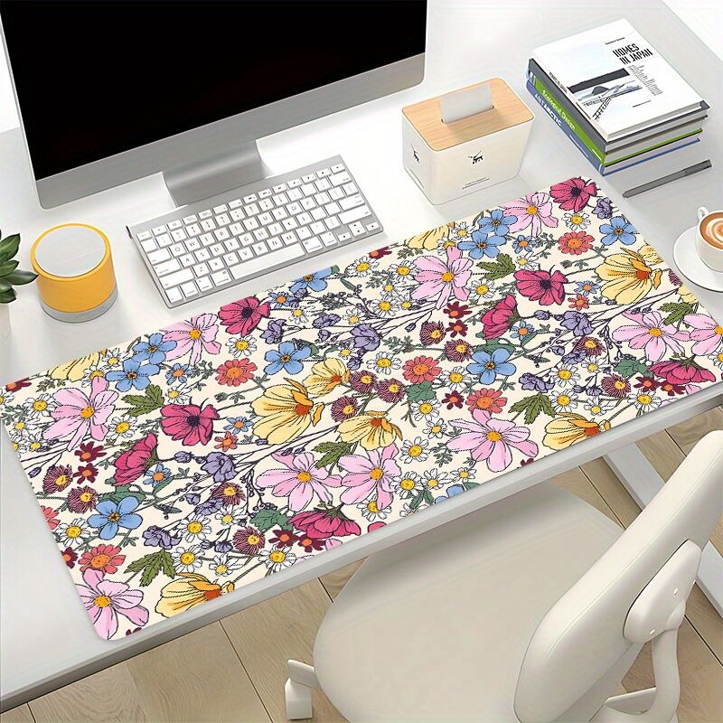 Temu Colorful Flowers Print Large Mouse Pad Computer Keyboard Pad Fresh Floral Pattern Desk Mat Natural Rubber Non-slip Office Mouse Pad Office Table Accessories For Work Office Home Gifts 35.4x15.7in  35.4*15.7inches(90X40cm)