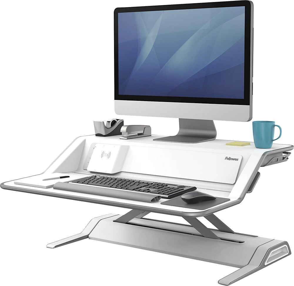 Fellowes Estación para trabajar sentado y de pie Lotus™ DX, H x A x P 140 x 832 x 616 mm, blanco