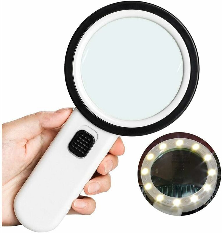 LANGRAY Loupe de lecture 10 × avec 12 LED, taille 106 mm, loupe à main sans