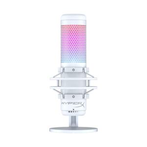 HYPERX QuadCast S RGB USB Condenser Microphone for PC, PS5, Mac, Anti-Vibration Shock Mount, 4 Polar Patterns, Pop Filter, Gain Control, Gaming, Streaming, Podcasts, Twitch, Discord-White -One Size