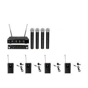Omnitronic Set UHF-E4 Wireless Mic System + 4x BP + 4x Lavalier Microphone 823.6
