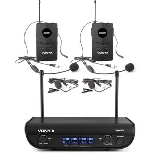 Vonyx WM82B Ensemble de microphones sans fil numérique UHF à 2 canaux avec 2 sacs de corps - Kits de microphones