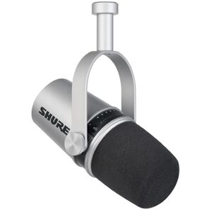 Shure MV7 USB Microphone for Podcasting, Recording, Live Streaming & Gaming, Built-in Headphone Output, All Metal USB/XLR Dynamic Mic, Voice-Isolating Technology, TeamSpeak & Zoom Certified – Silver