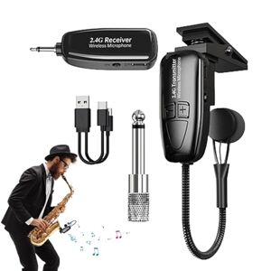 CENMOO 1/2 Pcs Wireless Instrument Microphone - Saxophone Mic, Trumpet Microphone Microphone Wireless Instrument Uhf Mic Receiver, Saxophone Mic Live Sound, Rechargeable Compact Transmitter
