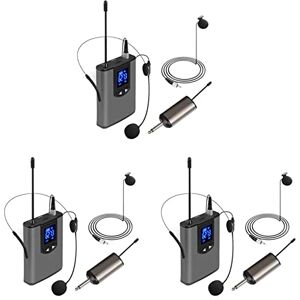 IGUATU 3X UHF Portable Wireless Headset/Lavalier Lapel Microphone with Bodypack Transmitter and Receiver 1/4 Inch Output