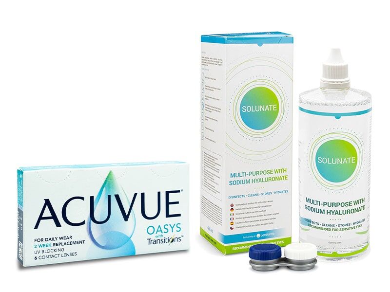 Acuvue contact lenses Acuvue Oasys with Transitions (6 lenses) + Solunate Multi-Purpose 400 ml with case