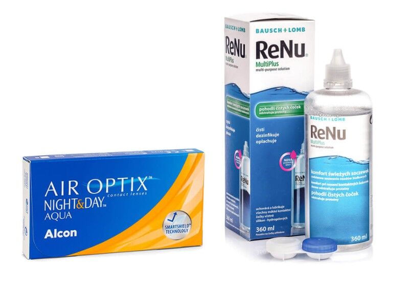 Air Optix contact lenses Air Optix Night &amp; Day Aqua (6 lenses) + ReNu MultiPlus 360 ml with case