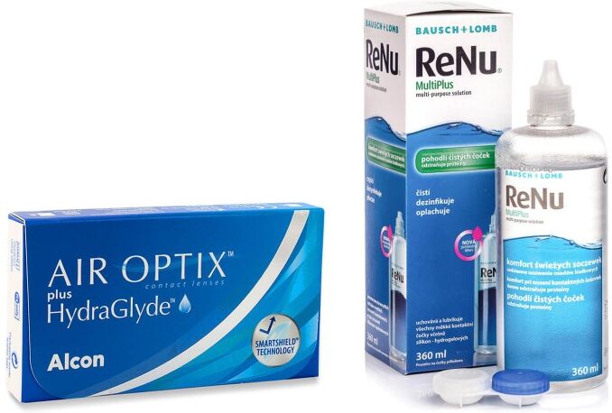 Air Optix contact lenses Air Optix Plus Hydraglyde (6 lenses) + ReNu MultiPlus 360 ml with case