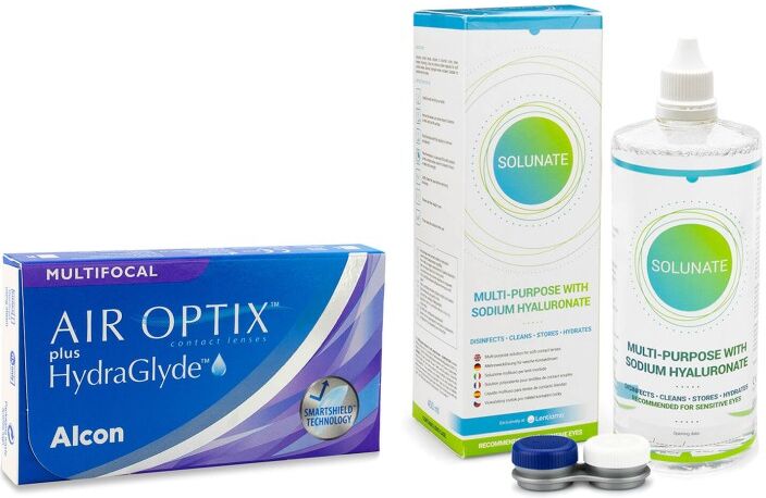 Air Optix contact lenses Air Optix Plus Hydraglyde Multifocal (6 lenses) + Solunate Multi-Purpose 400 ml with case