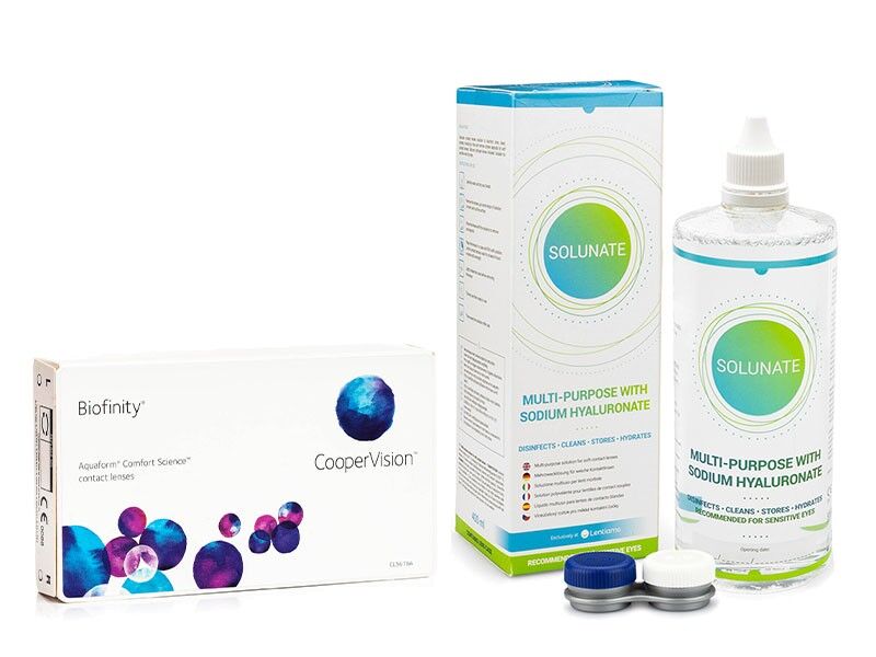 Biofinity contact lenses Biofinity CooperVision (3 lenses) + Solunate Multi-Purpose 400 ml with case