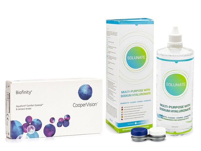 Biofinity contact lenses Biofinity CooperVision (6 lenses) + Solunate Multi-Purpose 400 ml with case